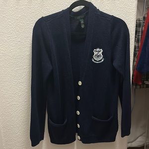 Vintage Ralph Lauren navy blue logo cardigan